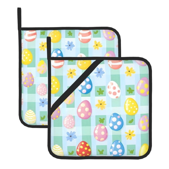 Thick Heat Resistant Trivet Square 2 Pack Fabric Pot Holder Pad For Kitchen Counter, Microwave Oven & Bbq, Side Hanging Loop Easter Day Stripe