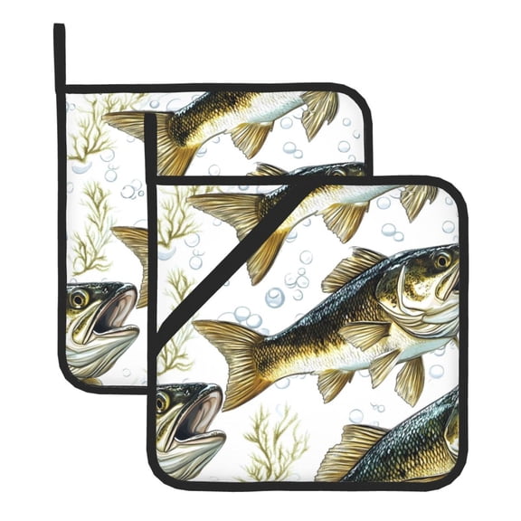 Thick Heat Resistant Trivet Square 2 Pack Fabric Pot Holder Pad For Kitchen Counter, Microwave Oven & Bbq, Side Hanging Loop Fish (4)