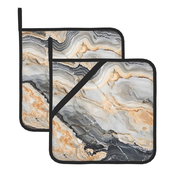 Thick Heat Resistant Trivet Square 2 Pack Fabric Pot Holder Pad For Kitchen Counter, Microwave Oven & Bbq, Side Hanging Loop Gainsboro Marble_2