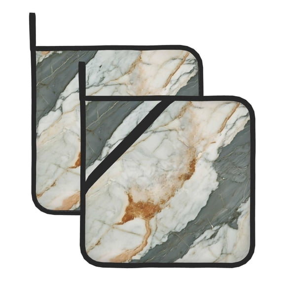 Thick Heat Resistant Trivet Square 2 Pack Fabric Pot Holder Pad For Kitchen Counter, Microwave Oven & Bbq, Side Hanging Loop Gainsboro Marble_4