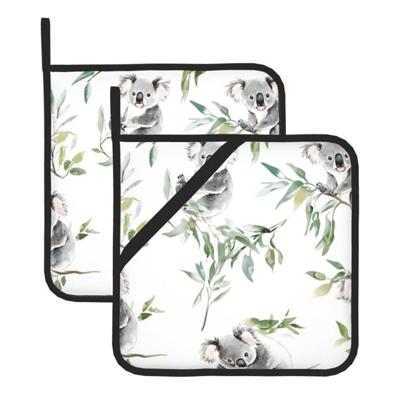 Thick Heat Resistant Trivet Square 2 Pack Fabric Pot Holder Pad For Kitchen Counter, Microwave Oven & Bbq, Side Hanging Loop Koala Tree Branches