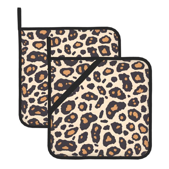 Thick Heat Resistant Trivet Square 2 Pack Fabric Pot Holder Pad For Kitchen Counter, Microwave Oven & Bbq, Side Hanging Loop Leopard_2