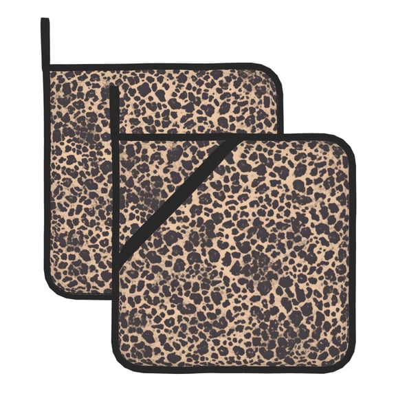 Thick Heat Resistant Trivet Square 2 Pack Fabric Pot Holder Pad For Kitchen Counter, Microwave Oven & Bbq, Side Hanging Loop Leopard-5