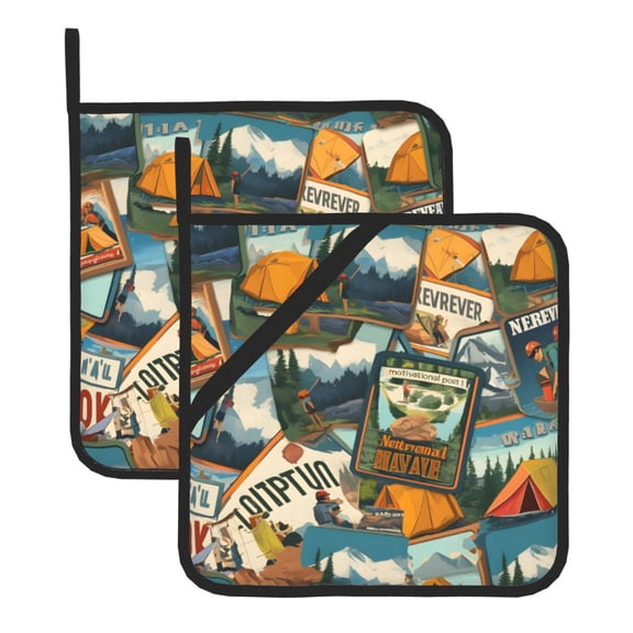 Thick Heat Resistant Trivet Square 2 Pack Fabric Pot Holder Pad For Kitchen Counter, Microwave Oven & Bbq, Side Hanging Loop Nature Park Camping