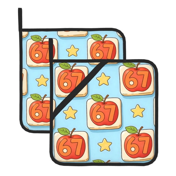 Thick Heat Resistant Trivet Square 2 Pack Fabric Pot Holder Pad For Kitchen Counter, Microwave Oven & Bbq, Side Hanging Loop Number 67 Apple Star