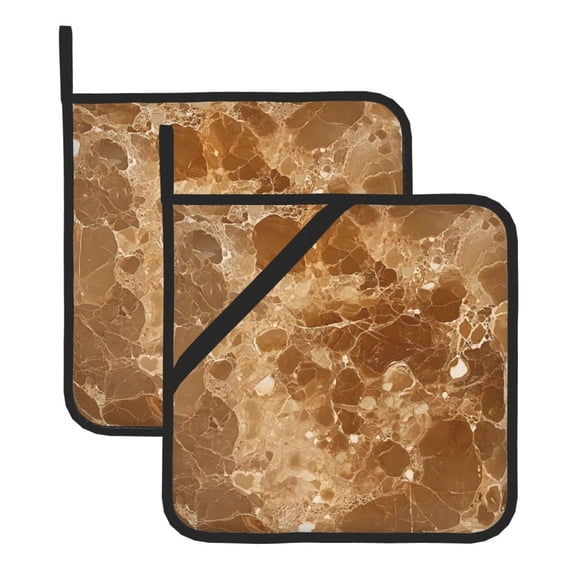 Thick Heat Resistant Trivet Square 2 Pack Fabric Pot Holder Pad For Kitchen Counter, Microwave Oven & Bbq, Side Hanging Loop Sandybrown Marble_2