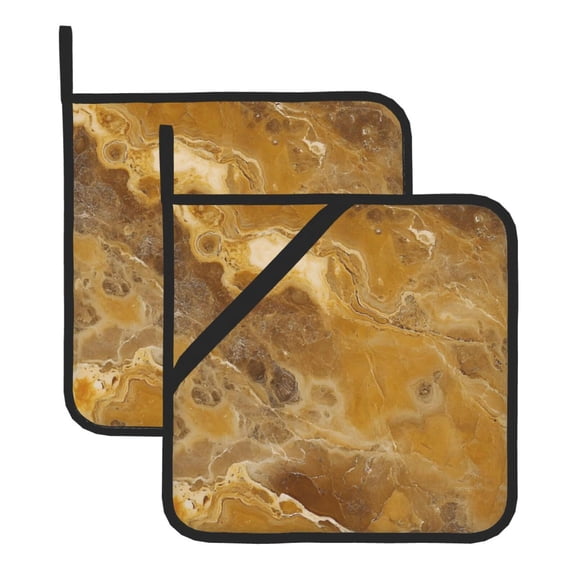 Thick Heat Resistant Trivet Square 2 Pack Fabric Pot Holder Pad For Kitchen Counter, Microwave Oven & Bbq, Side Hanging Loop Sandybrown Marble_3