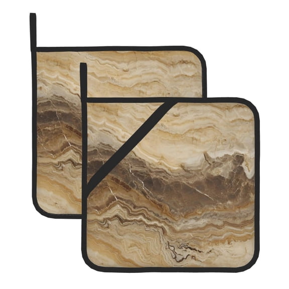 Thick Heat Resistant Trivet Square 2 Pack Fabric Pot Holder Pad For Kitchen Counter, Microwave Oven & Bbq, Side Hanging Loop Sandybrown Marble_4