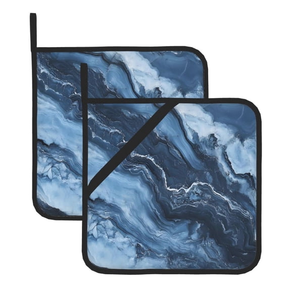 Thick Heat Resistant Trivet Square 2 Pack Fabric Pot Holder Pad For Kitchen Counter, Microwave Oven & Bbq, Side Hanging Loop Slateblue Marble_2