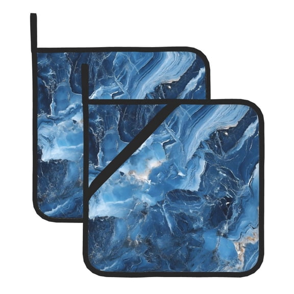 Thick Heat Resistant Trivet Square 2 Pack Fabric Pot Holder Pad For Kitchen Counter, Microwave Oven & Bbq, Side Hanging Loop Steelblue Marble_2
