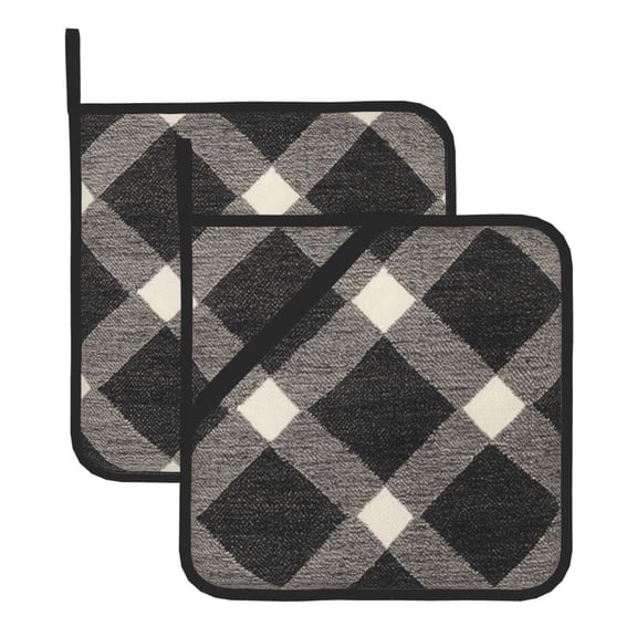 Thick Heat Resistant Trivet Square 2 Pack Fabric Pot Holder Pad For Kitchen Counter, Microwave Oven & Bbq, Side Hanging Loop Argyle Plaid Dimgray_40978_1