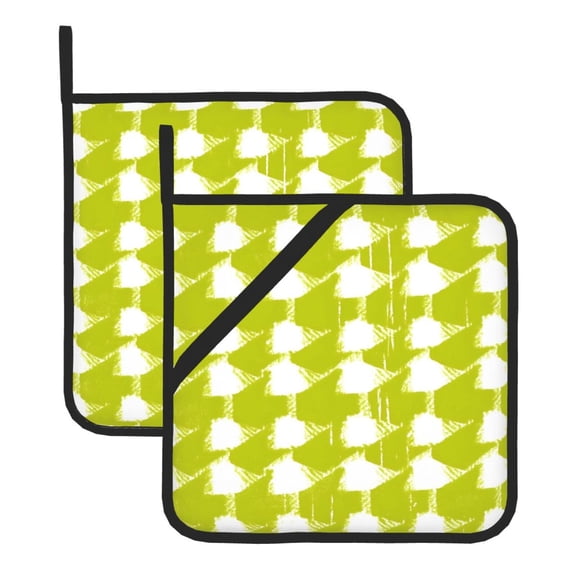Thick Heat Resistant Trivet Square 2 Pack Fabric Pot Holder Pad For Kitchen Counter, Microwave Oven & Bbq, Side Hanging Loop Chartreuse Retro Houndstooth Hand-Drawn Sketch_1