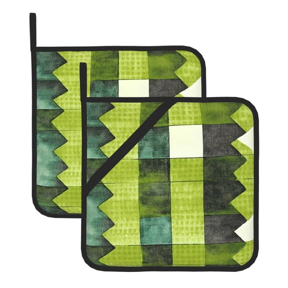 Thick Heat Resistant Trivet Square 2 Pack Fabric Pot Holder Pad For Kitchen Counter, Microwave Oven & Bbq, Side Hanging Loop Chartreuse Retro Houndstooth Hand-Drawn Sketch_4