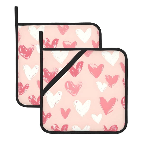 Thick Heat Resistant Trivet Square 2 Pack Fabric Pot Holder Pad For Kitchen Counter, Microwave Oven & Bbq, Side Hanging Loop Happy Mother'S Day Overlapping Hearts