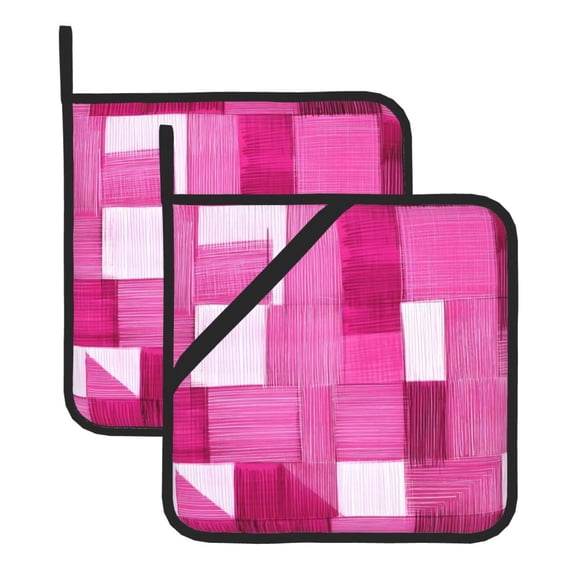 Thick Heat Resistant Trivet Square 2 Pack Fabric Pot Holder Pad For Kitchen Counter, Microwave Oven & Bbq, Side Hanging Loop Pink Abstract Houndstooth Hand-Drawn Sketch_1