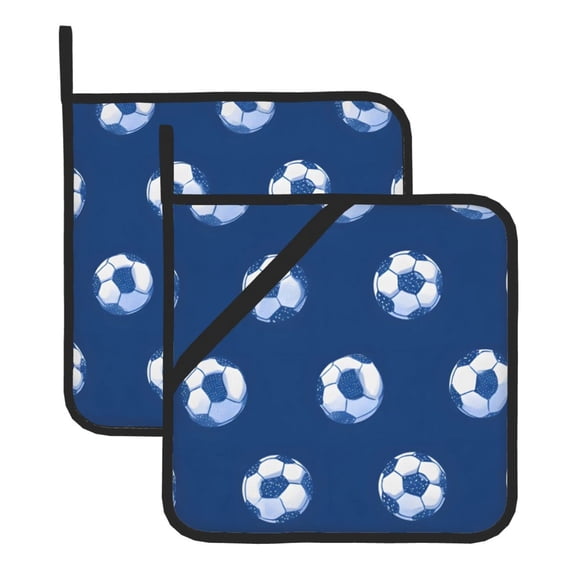 Thick Heat Resistant Trivet Square 2 Pack Fabric Pot Holder Pad For Kitchen Counter, Microwave Oven & Bbq, Side Hanging Loop Soccer Football Cool Sport Style Simple And Trendy (2)