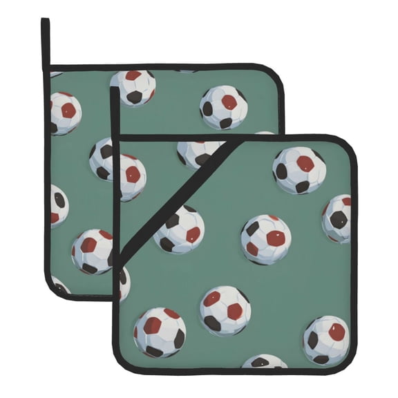 Thick Heat Resistant Trivet Square 2 Pack Fabric Pot Holder Pad For Kitchen Counter, Microwave Oven & Bbq, Side Hanging Loop Soccer Football Cool Sport Style Simple And Trendy