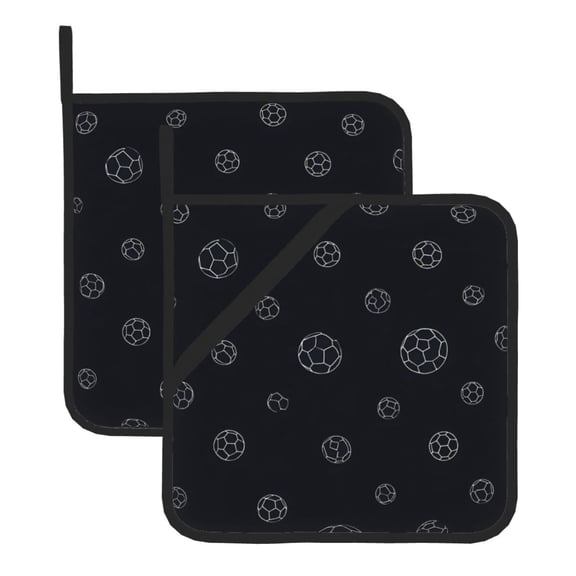 Thick Heat Resistant Trivet Square 2 Pack Fabric Pot Holder Pad For Kitchen Counter, Microwave Oven & Bbq, Side Hanging Loop Soccer Football Theme, Cool Style, Minimalist,