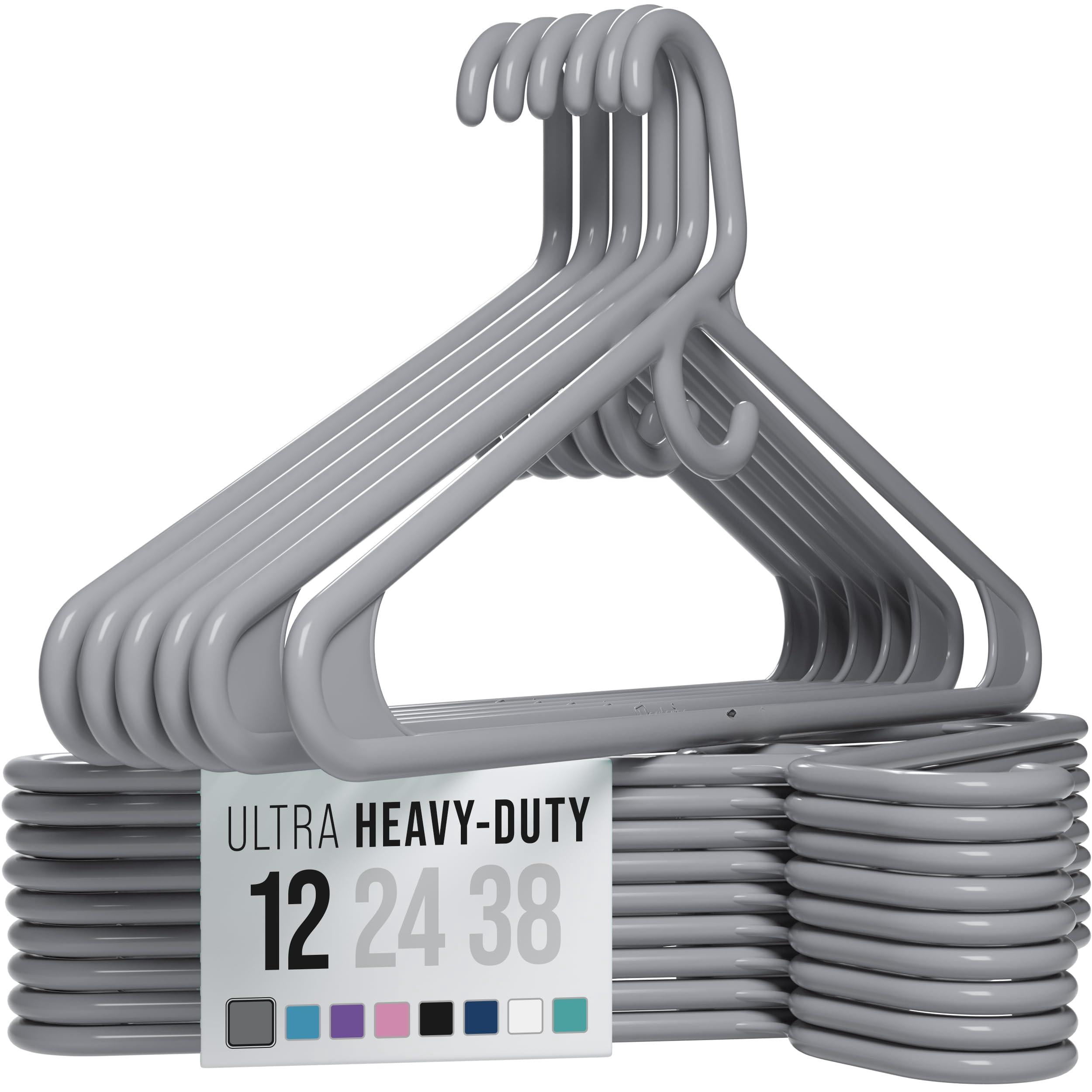 Thick Heavy Duty Hangers - Grey Plastic Clothes 12 Pack Great For Coat ...