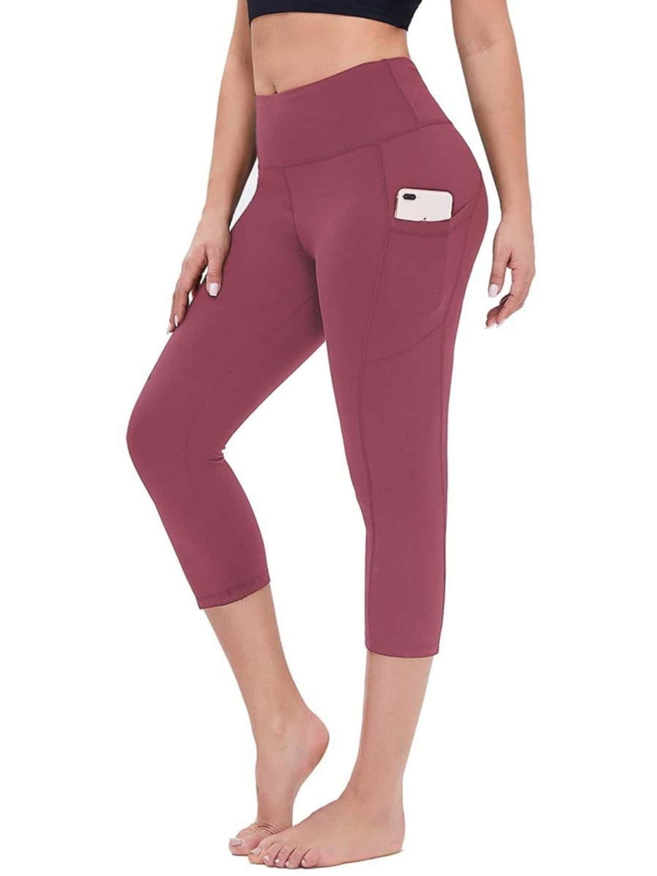 Thick High Waist Yoga Pants with Pockets, Tummy Control Workout Running ...