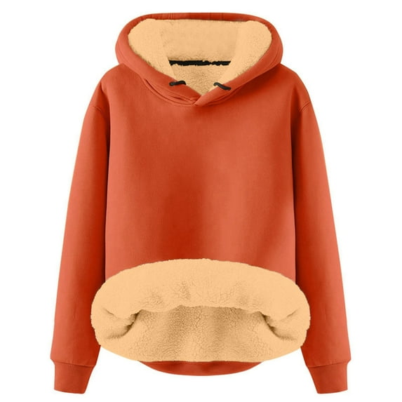 Thick Hoodies for Women Linend Warm Sweatshirt Hoodies Long Sleeve Tunic Pullover with Pockets Warm Winter Hoodies (Orange,3X-Large)