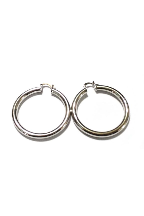 Thick Hoop Earrings Silver Pipe Hoop Earrings 2 inch Hoops Round Chunky Earrings