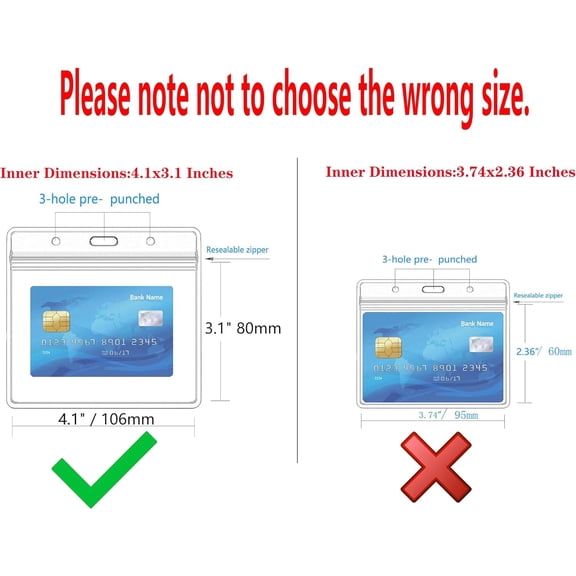 Thick Horizontal ID Card Name Tag Badge Holder with Waterproof Type Resealable Zip (Horizontal 4x3, 6Packs)