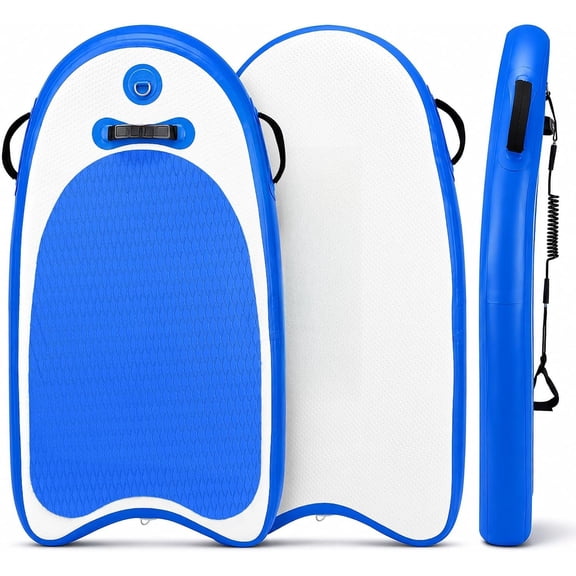 Thick Inflatable Bodyboard for Beach & Surfing | 43" Lightweight Board with Handles & Wrist Leash, Durable Foldable Surfboard Suitable for Sizes & Skill Levels