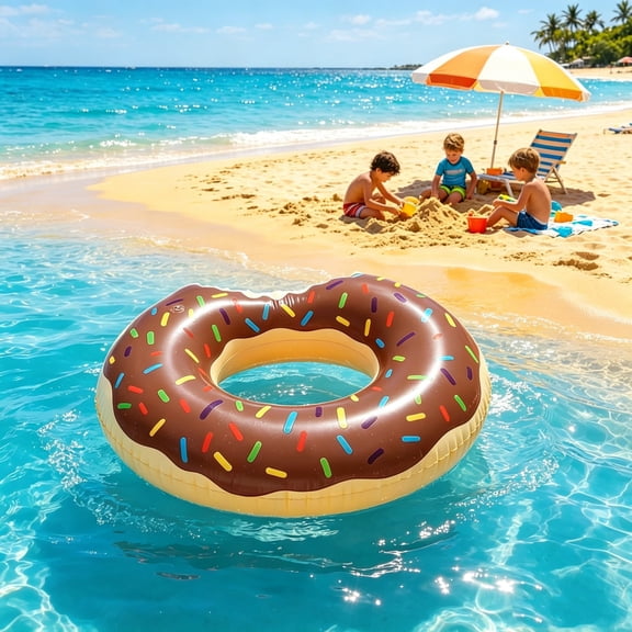 Thick Inflatable Donut Swim Floats - Donut Tube & Ring for Pool Lakes Beach Outdoor Water Use,Summer Essentials,Brown,30in