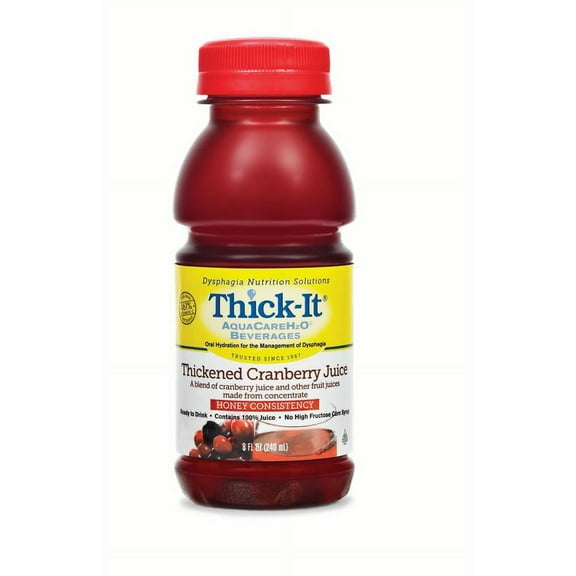 Thick-It AquaCareH2O Thickened Beverage 8 oz. Bottle Cranberry Flavor Ready to Use Honey Consistency, B461-L9044 - Case of 24