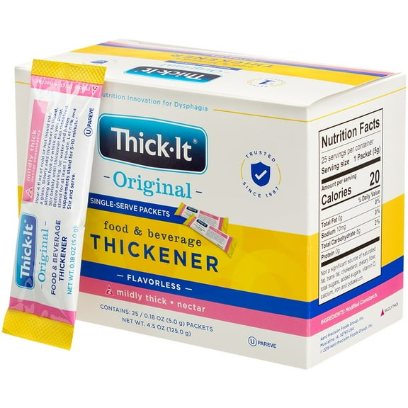 Thick-It Original Food & Beverage Mildy Thick Single-Serve Packets for Dysphagia (IDDSI), Nectar Consistency, Digestible Swallowing Aid, Easy-to-Mix & Instant Dissolve, 5g Packet (25 Pack)