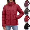 thumbnail image 1 of Thick Jacket for Women Full Zip Stand Collar Jackets Plus Size Casual Quilted Coat Long Sleeve Padded Down Coats Fall Winter Warm Outerwear with Pockets, 1 of 10