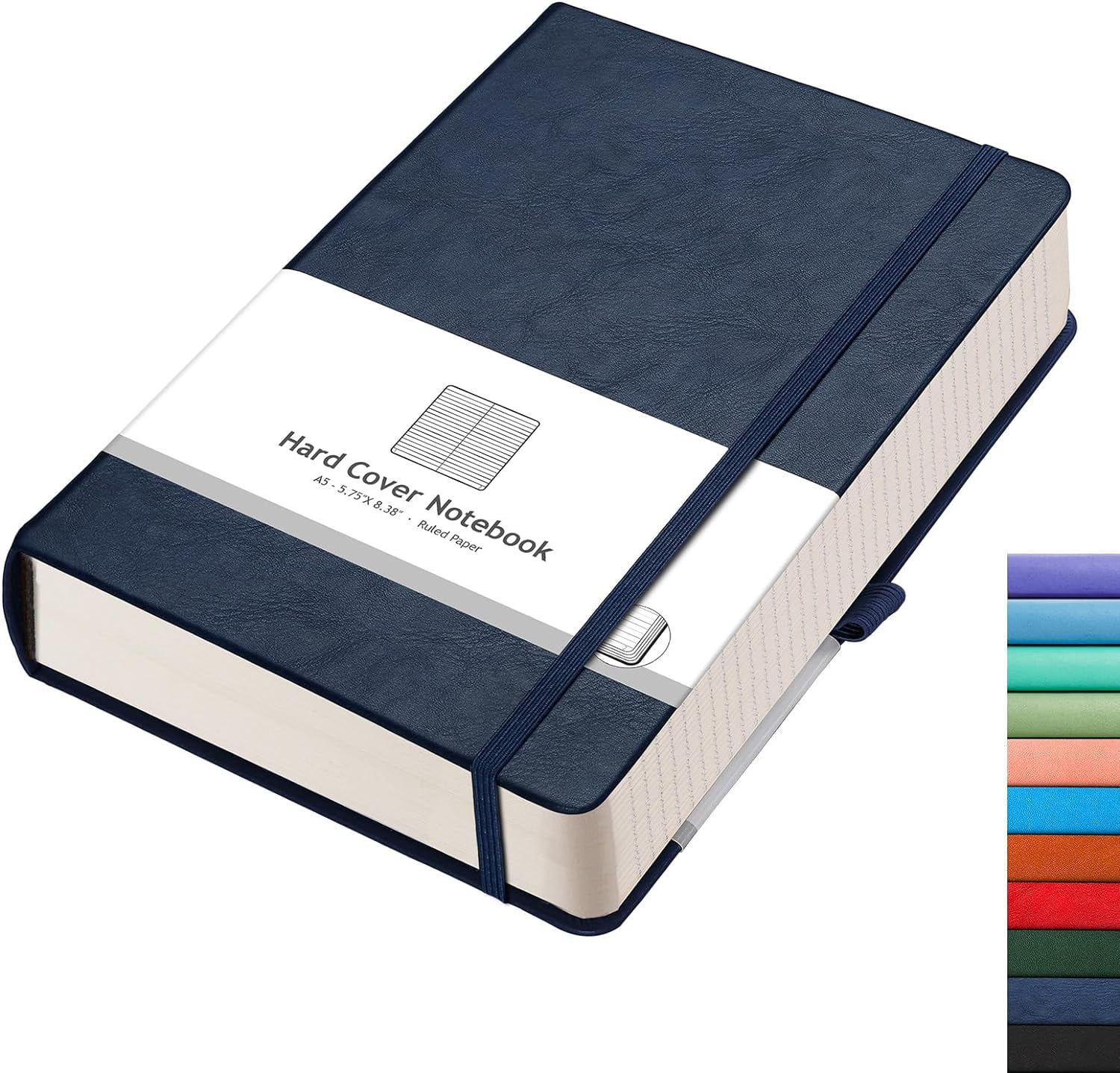 Thick Journal Lined Notebook - 320 Numbered Pages A5 College Ruled Notebook for Writing, 100gsm Lined Paper, Leather Hardcover, for Women Men Work Office School, 5.75'' X 8.38''-Dark Blue