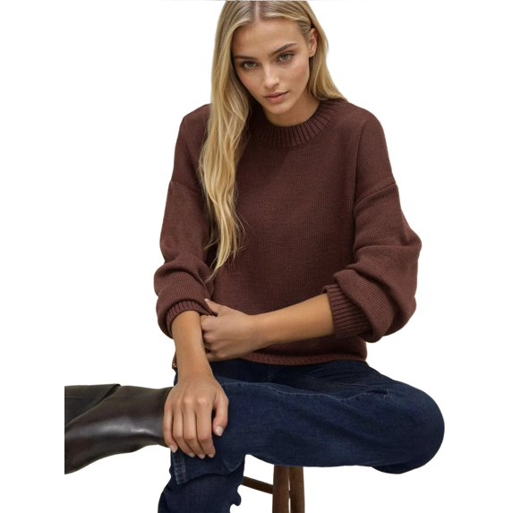Thick Knit Crew Neck Long Sweater