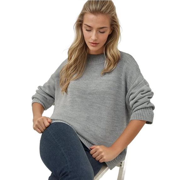 Thick Knit Crew Neck Long Sweater