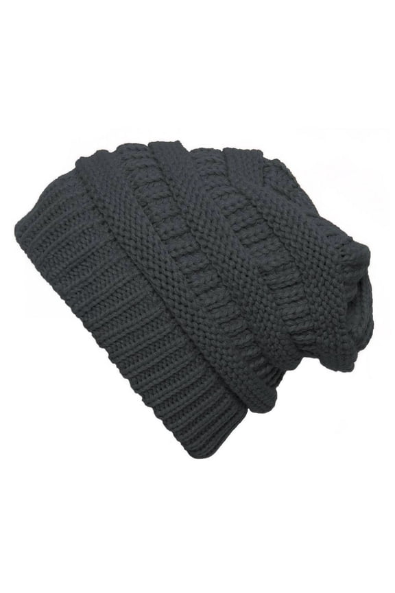 Thick Knit Soft Stretch Beanie Cap - Melange Grey