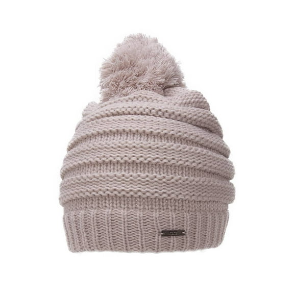 Thick Knitted Beanie w/ Pom - Beige