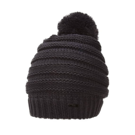 Thick Knitted Beanie w/ Pom - Grey