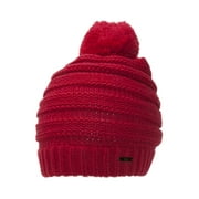 Thick Knitted Beanie w/ Pom - Red