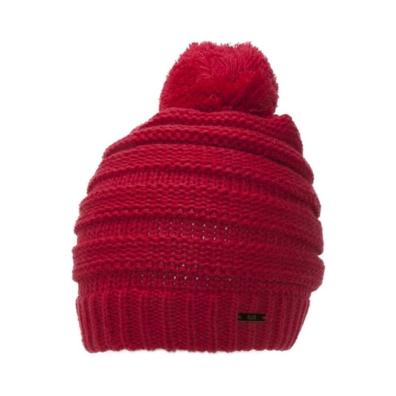 Thick Knitted Beanie w/ Pom - Red