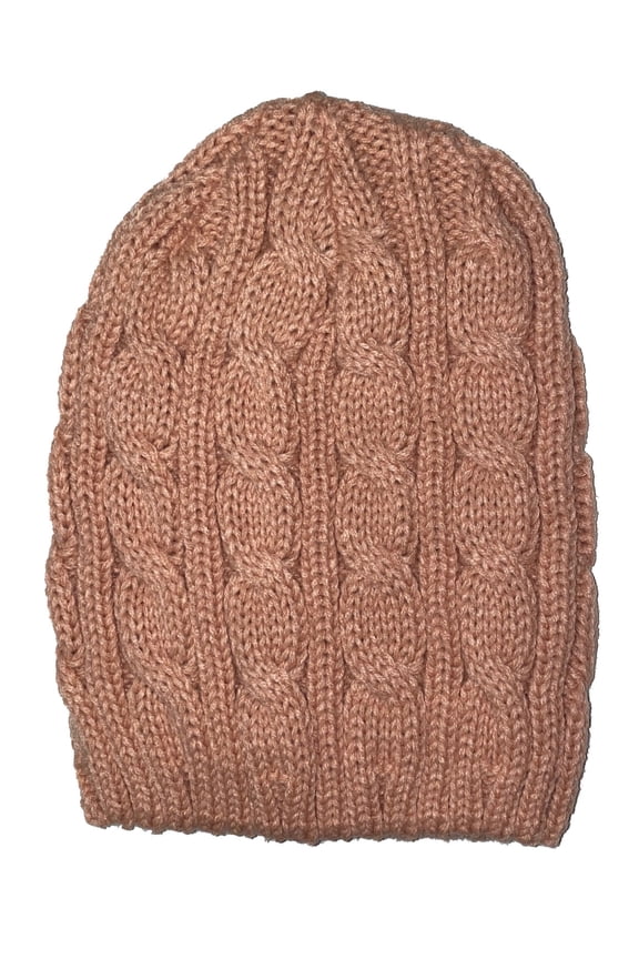Thick Knitted Cuffless Beanie, Light Pink