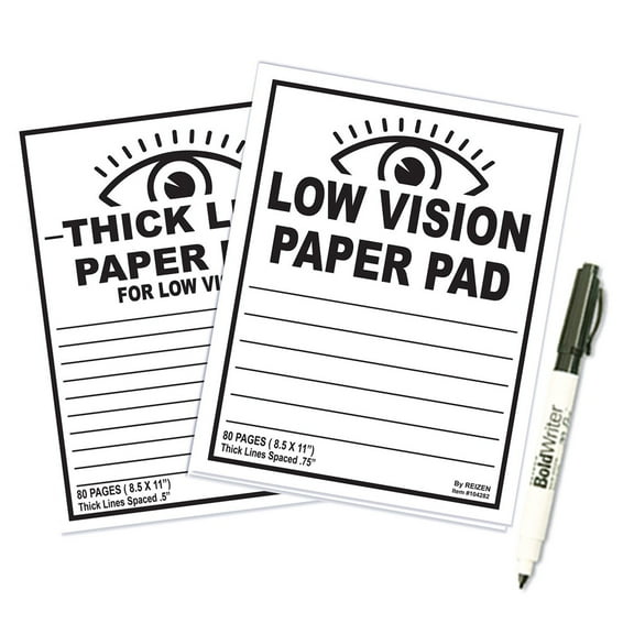 Thick Line Paper Notebook and Low Vision Paper Notebook - Set of 2