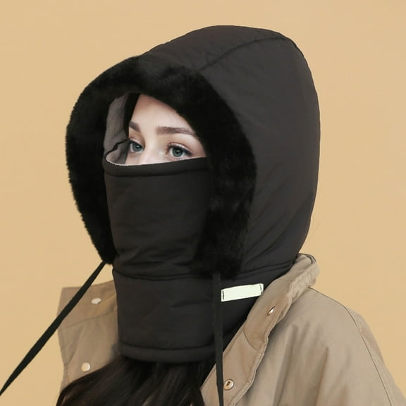 Thick Lined Winter Hat with Face Mask for Men and Women, Warm Knitted Beanie with Ear Protection for Outdoor Cold Weather