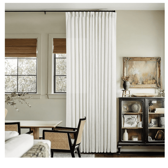 Thick Linen Semi Sheer Curtains 90 Inches Long for Living Room Bedroom Light Filtering Beige Off White Textured  Pinch Pleated Curtains 90 Length Hooks Rings Back Tab for Sliding Door 2 Panels