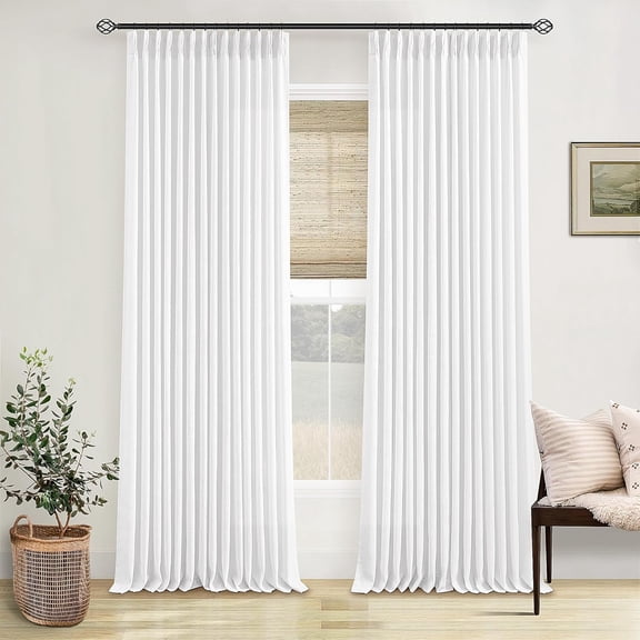 Thick Linen White Curtains 40 Inches Wide x 90 Inches Long Pack of 2 Pinch Pleated Light Filtering Semi Sheer