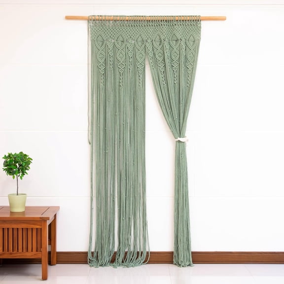 Thick Macrame Wall Art Tapestry - Handmade Boho Door Curtain - Light Sage Green Bohemian Room Divider - Doorway Beads Hanging Decor for Bedroom Living Room 40" x 80"