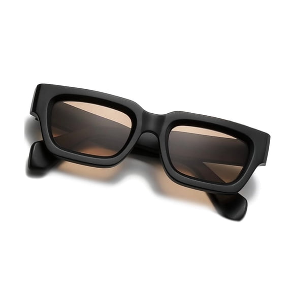 Thick Matte Black Square Frame Sunglasses for Men Women Chunky Brown Tinted Lens 90's Retro Rectangle UV Protection Trendy Hip Hop Y2K Simple Designer Sunglasses Fashion Dark Black Shades