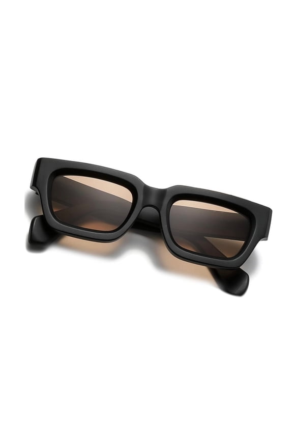 Thick Matte Black Square Frame Sunglasses for Men Women Chunky Brown Tinted Lens 90's Retro Rectangle UV Protection Trendy Hip Hop Y2K Simple Designer Sunglasses Fashion Dark Black Shades