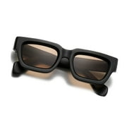 Thick Matte Black Square Frame Sunglasses for Men Women Chunky Brown Tinted Lens 90s Retro Rectangle UV Protection Trendy Hip Hop Y2K Simple Designer Sunglasses Fashion Dark Black Shades