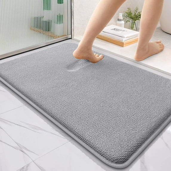 Thick Memory Foam Bath Mat Rug 24x16, Extra Soft Absorbent Bathroom Rug, Quick Dry Bath Mats, Non-Slip, Machine Washable Carpet for Bathroom, Tub and Shower, Home Decor Accessories, Beige